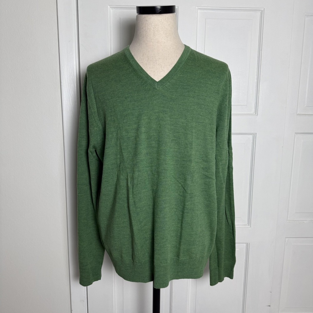 Express Extra Fine Merino Wool Sweater Mens XL‎ Green V Neck Modern Fit Pullover